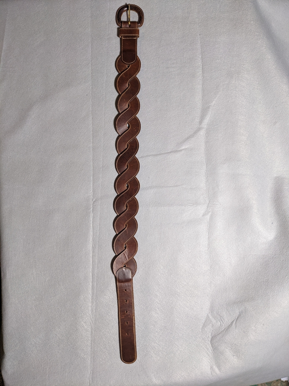 Women's Braided Leather Belt in Brown with Metal Buckle